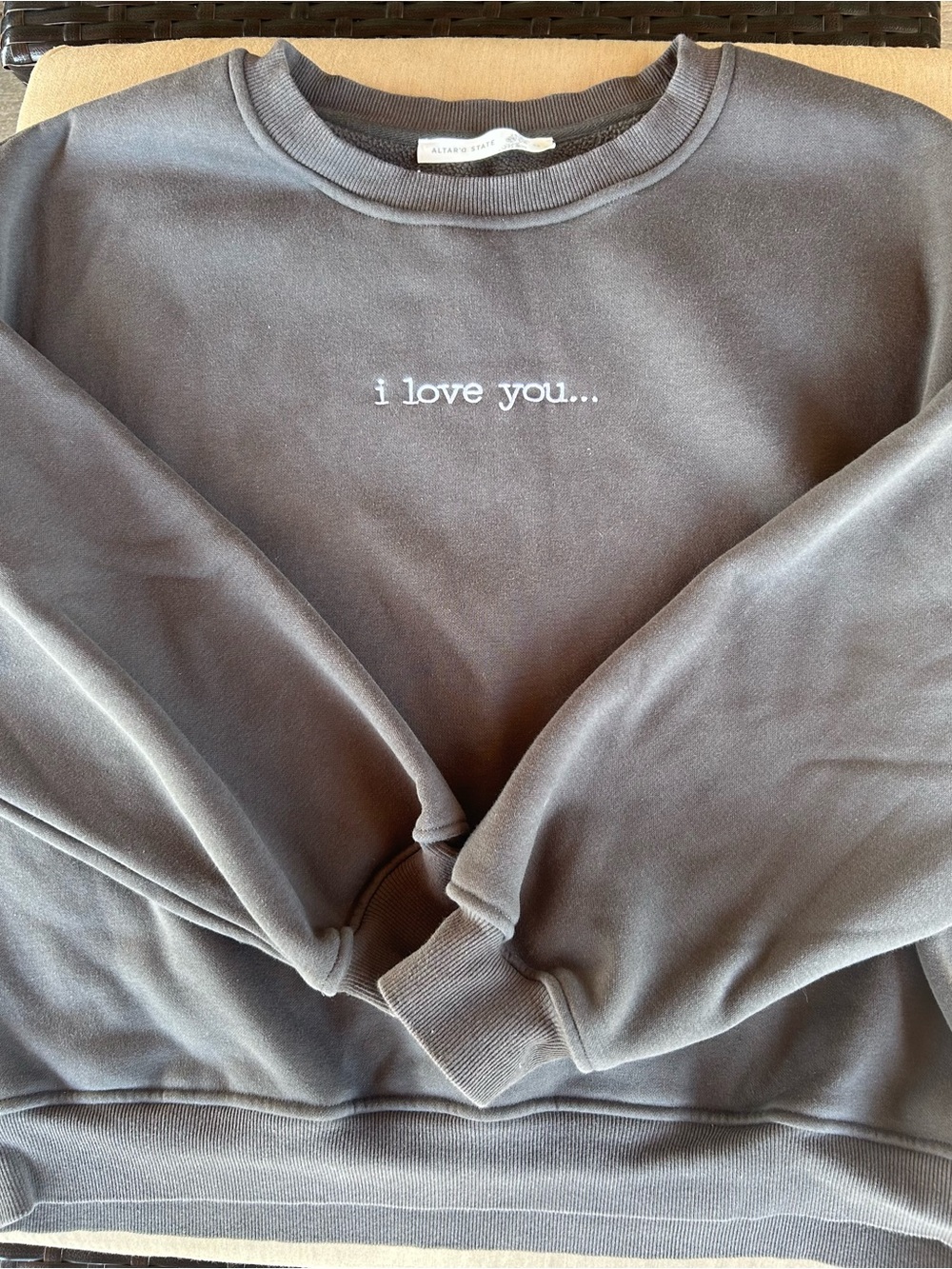 Altar'd State Charcoal Gray Embroidered Logo Sweatshirt